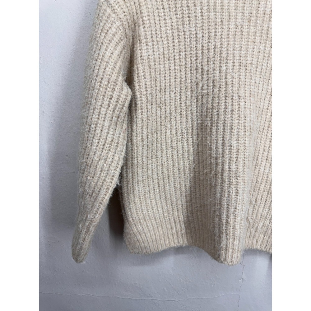 ZARA Sweater Womens XS-S Beige Ribbed Chunky Knit Oversized Boat Neck Pullover - Picture 3 of 12